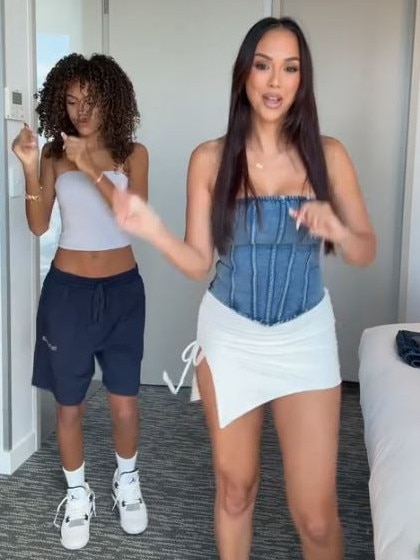 A troll shamed her for wearing a mini skirt and boob tube. Picture: TikTok/KatClark