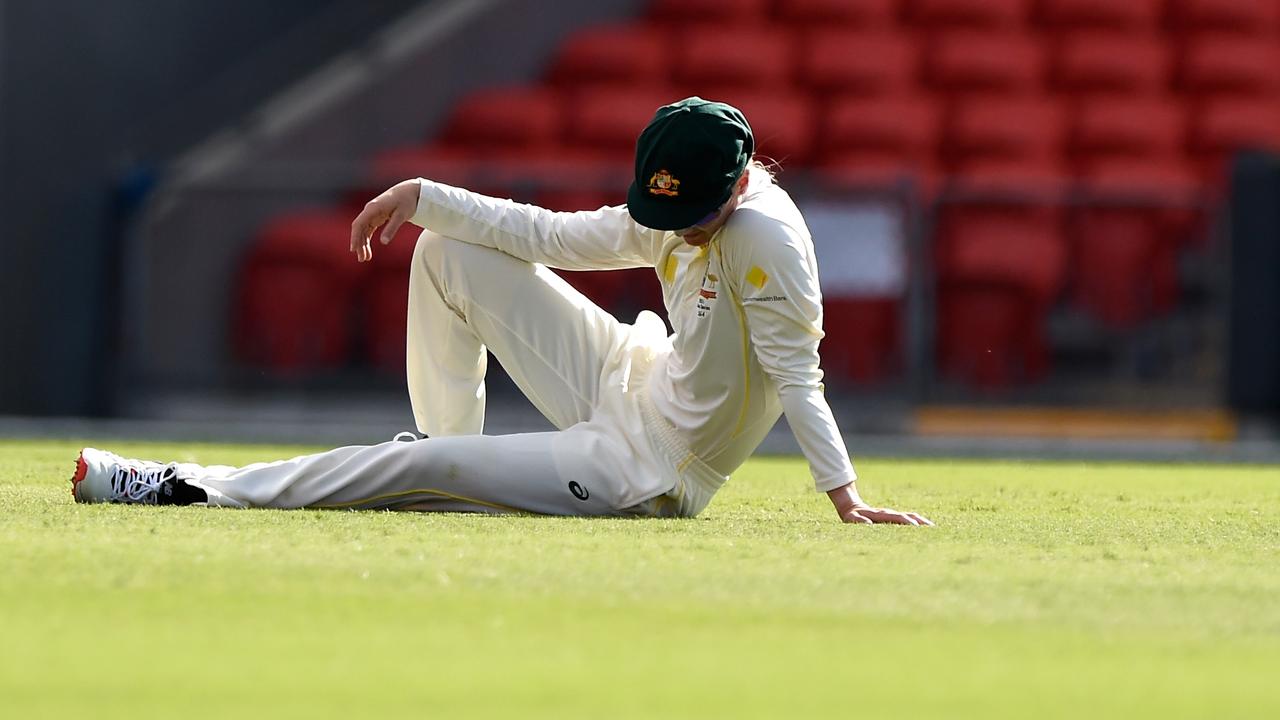 Australian captain Meg Lanning looks dejected during day three of the Women's International Test match against India at Metricon Stadium on October 02, 2021. Photo: Getty Images