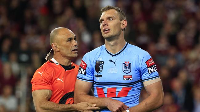 Tom Trbojevic injured during Game 2 of the State of Origin 2023, Queensland V NSW at Suncorp Stadium in Brisbane. Pics Adam Head