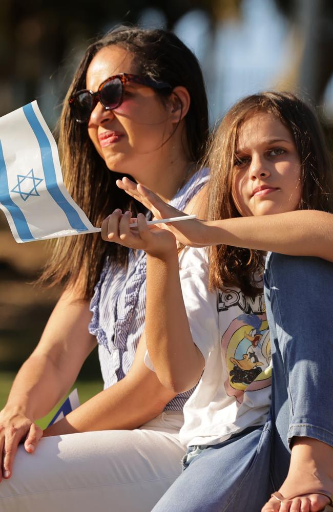 Brisbane’s Jewish community holds a peaceful gathering in Roma Street Parkland in support of Israel. Picture: Lachie Millard