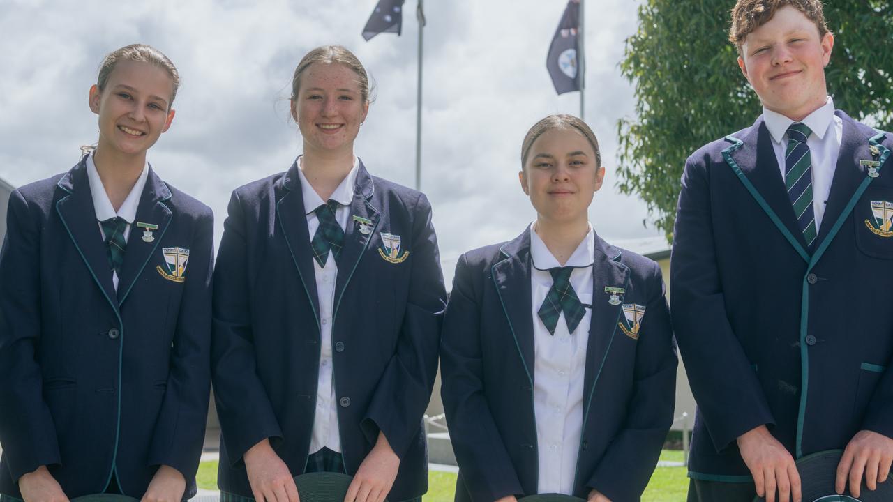 2025 Senior School Captains for Victory College: Jimmy Clouston the Faith Captain, Olivia Sindel the Service Captain, Sarah Cassar the Community Captain, and Georgia Douglas the Head Prefect. Source: Victory College Marketing Team.