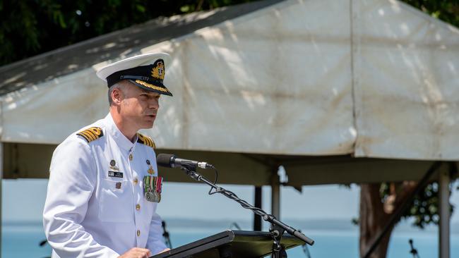 Commanding Officer Captain David Shirvington as Territorians paused to reflect on Remembrance Day in Darwin, 2024. Picture: Pema Tamang Pakhrin