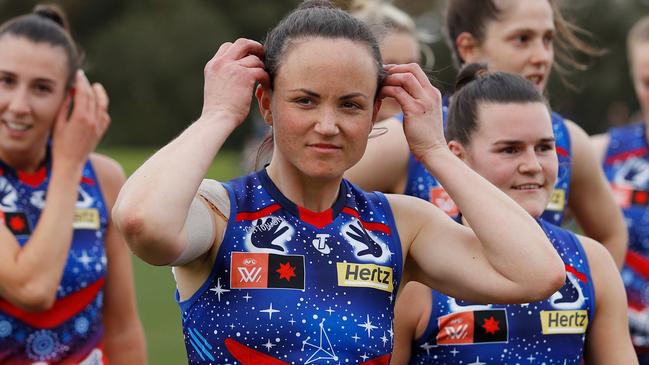 MELBOURNE, AUSTRALIA - SEPTEMBER 11: Daisy Pearce of the Demons looks on after a win during the 2022 S7 AFLW Round 03 match between the St Kilda Saints and the Narrm Demons at RSEA Park on September 11, 2022 in Melbourne, Australia. (Photo by Dylan Burns/AFL Photos via Getty Images)