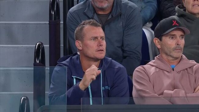 Lleyton Hewitt tries to get Alex de Minaur’s attention …