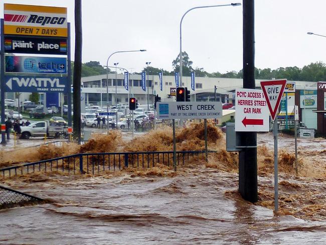 Flash flooding in Toowoomba, January 2011. The Brisbane floods were one of the highest-spiking search tersm for Australia in the 2010s. Picture: AFP/Nicole Alayne Hammermeister