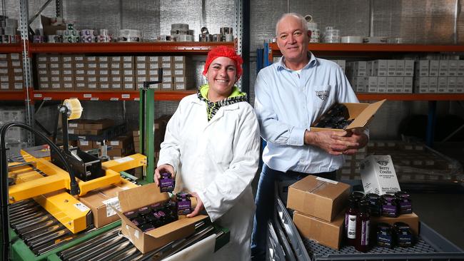 L-R Janell (Janell) Cartledge production staff member and Andre Richardson managing director of Island Berries Tasmania. Island Berries Tasmania launching new facilities at Cambridge. Picture Nikki Davis-Jones