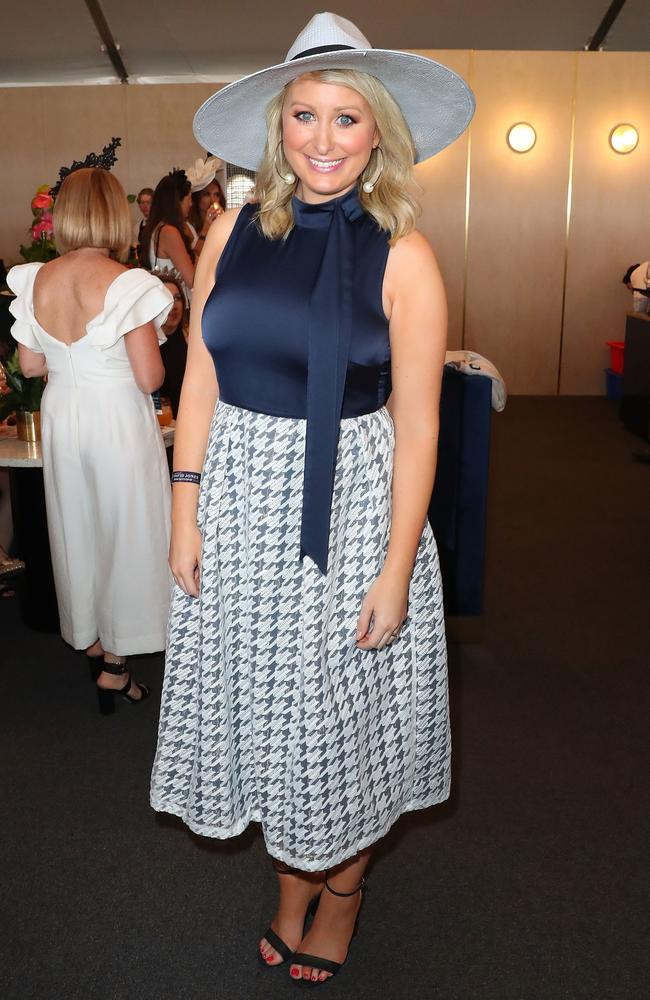 Meteorologist and weather presenter Jane Bunn attends the David Jones Marquee during Caulfield Cup Day. Picture: Scott Barbour, Getty Images)