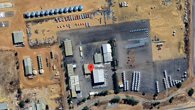 Moylan Grain Silos in Kellerberrin, about 205km east of Perth. Picture: Google Maps