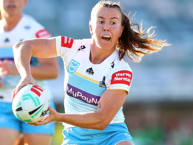 CANBERRA, AUSTRALIA - SEPTEMBER 17: Georgia Hale of the Titans in action during the round nine NRLW match between Canberra Raiders and Gold Coast Titans at GIO Stadium, on September 17, 2023, in Canberra, Australia. (Photo by Mark Nolan/Getty Images)