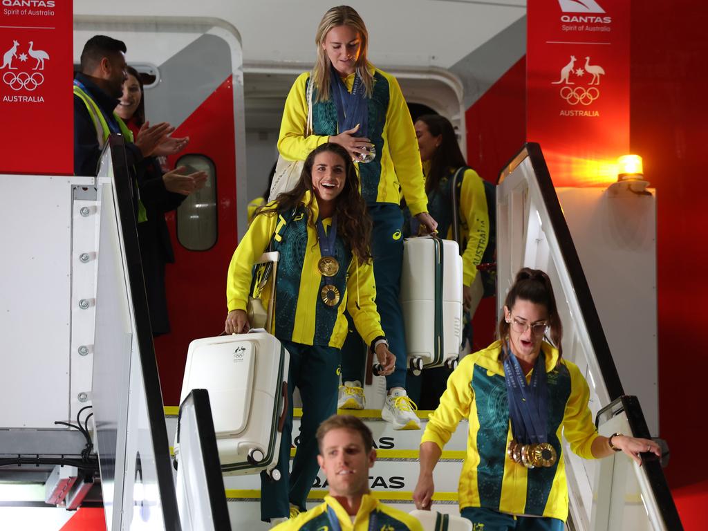 Jess Fox arrives home with Team Australia. Picture: Rohan Kelly