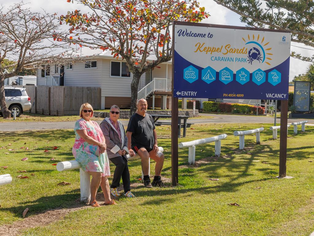 Judy Guley with Belinda Langley and her husband Brett at Keppel Sands. Pic: Steve Vit