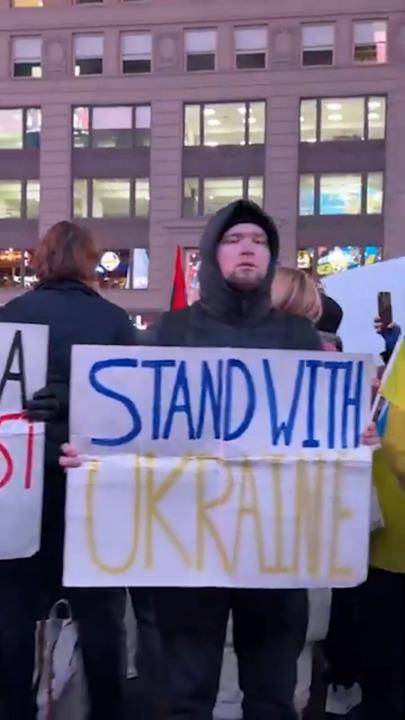 Pro-Ukraine protesters fill Times Square on third anniversary of invasion