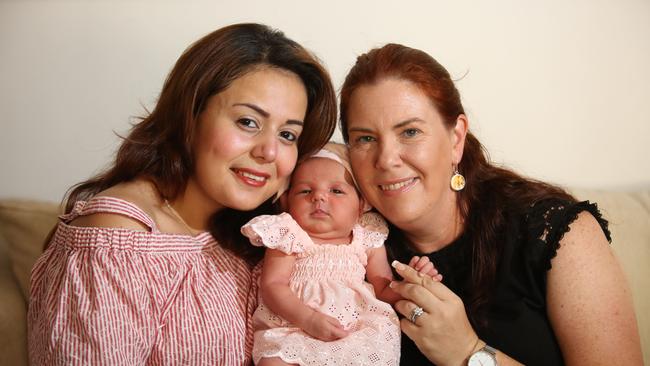 Mum Nevein Danial and Rosie Ribbons Family Day Care educator Rosemarie Kilcar share an even strong bond following Eliana’s birth. Picture: Robert Pozo
