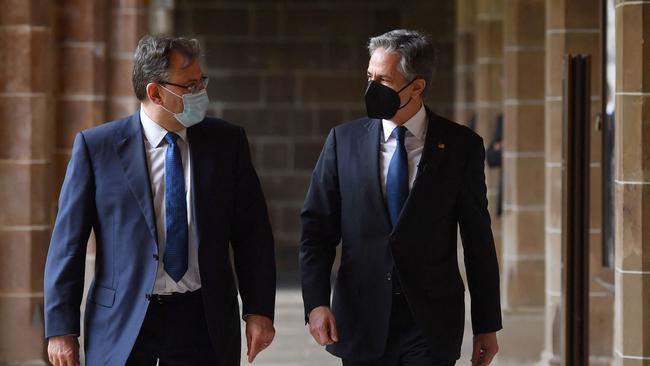 US Secretary of State Antony Blinken (R) with Vice-Chancellor of the University of Melbourne Duncan Maskell (L). Picture: AFP