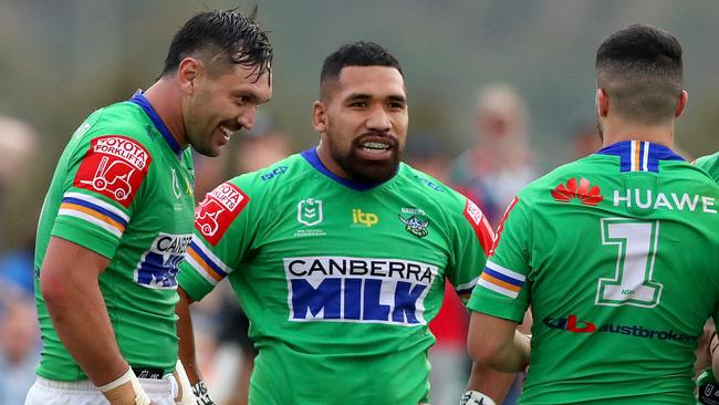 Siliva Havili (centre) could move from the Raiders to the Rabbitohs. Picture: Getty Images.