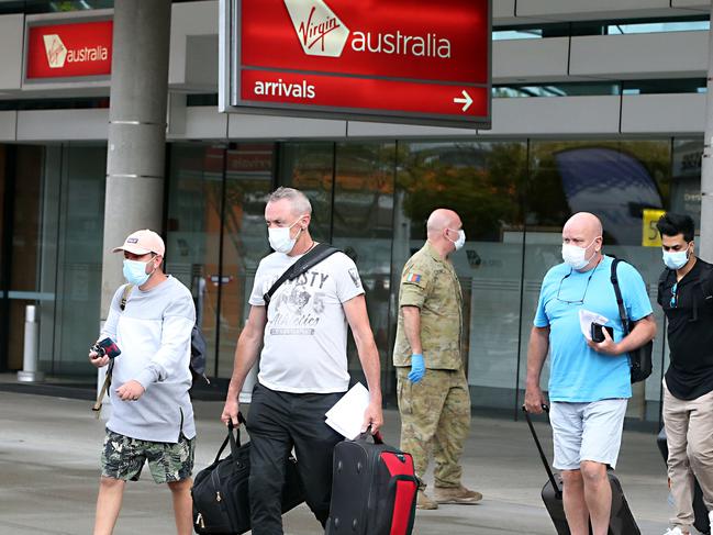 People arriving from Adelaide S.A following yesterdays announcement regarding new quarantine laws.17 November 2020 Brisbane Airport Picture by Richard Gosling