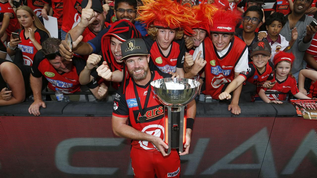 Dan Christian of the Renegades celebrates after the Big Bash League Final win in 2019. Picture: Darrian Traynor/Getty Images