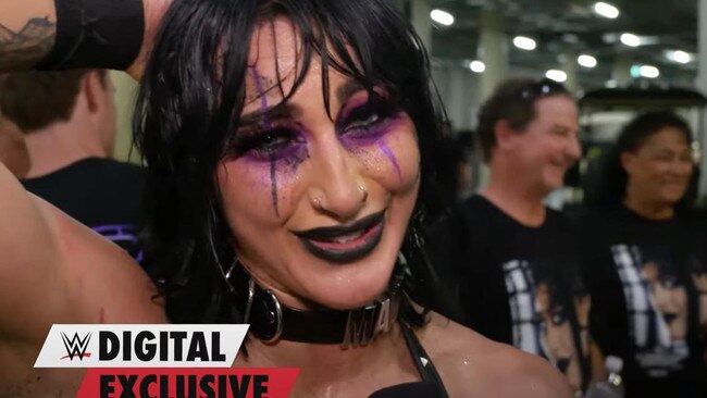 Adelaide-born WWE Women's World Champion Rhea Ripley (Demi Bennett) emotional backstage after a landmark Australian homecoming in Perth on Saturday. Picture: WWE