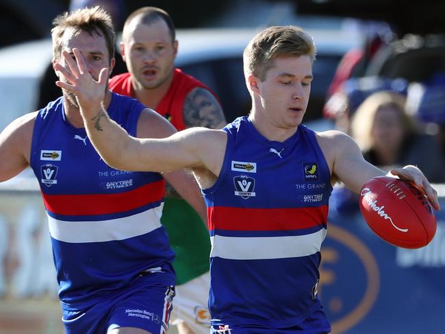 Kalen Bird swings on to his left for Mornington in the MPNFL last season. Picture: David Crosling