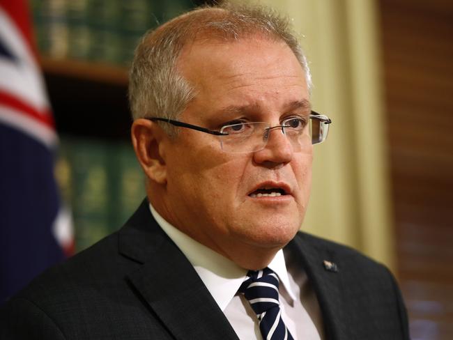 Prime Minister Scott Morrison talking to media in Melbourne. Picture: Daniel Pockett/Getty