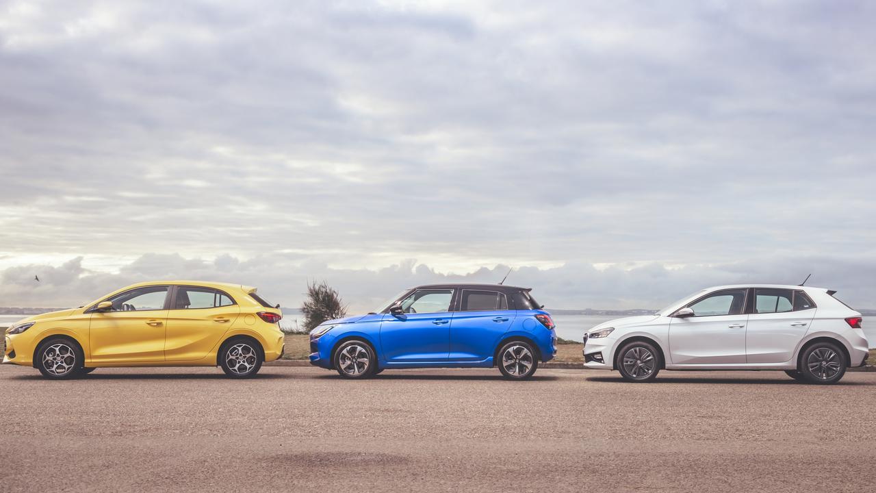 New hatchbacks compared - MG3, Suzuki Swift, Skoda Fabia. Picture: Thomas Wielecki