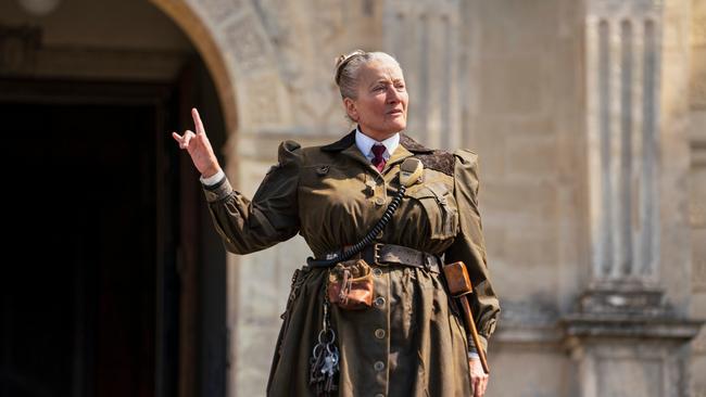 Emma Thompson as Agatha Trunchbull in Roald Dahl's Matilda the Musical. Picture: Netflix.