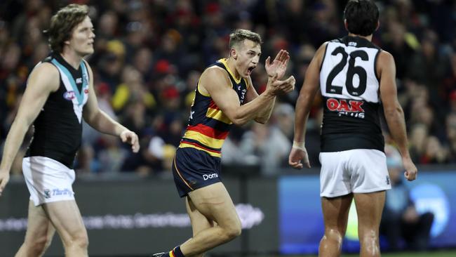 Tom Doedee celebrates a Showdown goal. Picture: Sarah Reed