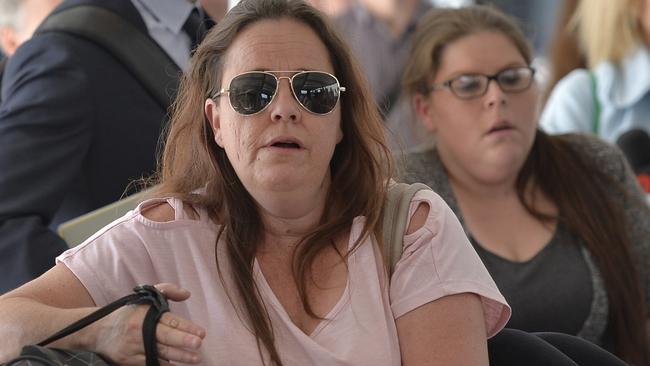 Cassie Sainsbury’s mother Lisa Evans and sister Khala at Adelaide airport. Picture: AAP