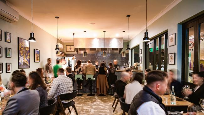 Dining room and kitchen at Good Gilbert wine bar in Goodwood. Picture: Supplied