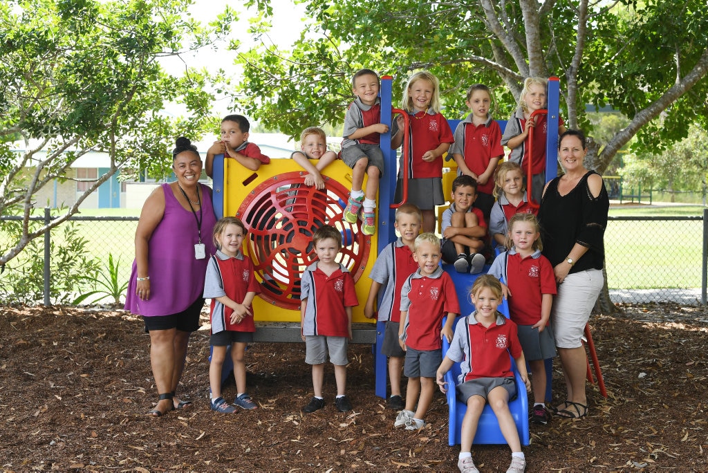 TIN CAN BAY PREP: (Back from left) Fraser Rainbow, Fletcher Hayward, Tyler Doran, Sienna Williamson, Nathan Wegner, Amy Richardson, teacher aide Miss Leanne Nicholson, Mason Cossart, Isabella Anderson, teacher Mrs Stacey Searl, (front) Elexia Gehrke Reef Clark, Zeff Wakeling, Braxton Whyte, Kaya Thompson and Holly Latham, (absent) Isabella Sladden, Allora Day and Gennia Rainbow. Picture: Renee Albrecht