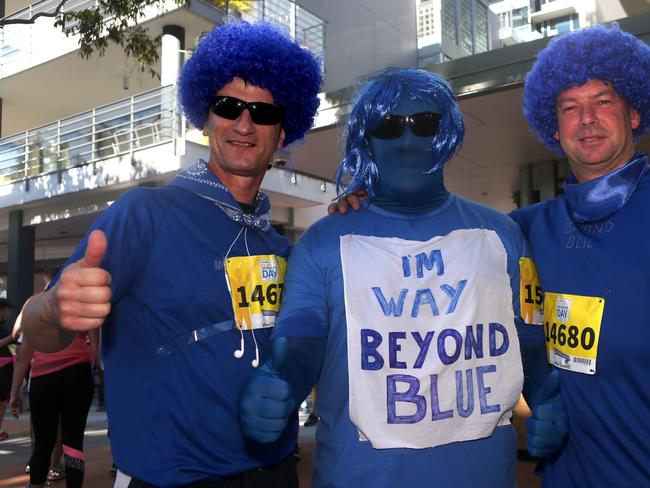 <p>Bridge 2 Brisbane fun run at the finish area of South Bank and Little Stanley street 28.8.16 by Stephen Archer - Paul Callender, David Thoroghood and Darren Turner.</p>