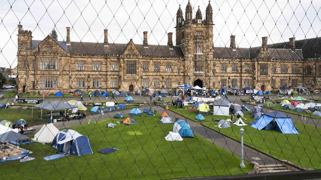 The pro-Palestine encampment protest at the University of Sydney. Picture: NewsWire / Monique Harmer