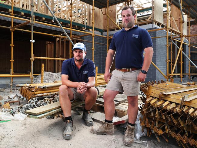 Co-directors of Taylor and Beeson Building Lewis Beeson, left, and Nathan Taylor at a building site in Howrah. Picture: Nikki Davis-Jones