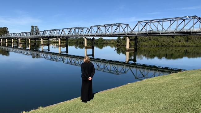 Magistrate Erin Kennedy at the Manning River just near the Martin Bridge where Brandon Clark entered the water around 3am on the morning of January 22, 2022. His body was discovered by police divers about 10 hours later. Picture: Janine Watson