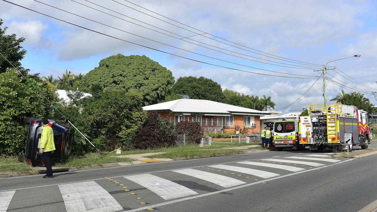 A woman was trapped in the wreckage of a vehicle following a two car crash in Townsville. The crash happened at the intersection of Elizabeth St and Alfred St in Aitkenvale. PICTURE: MATT TAYLOR.