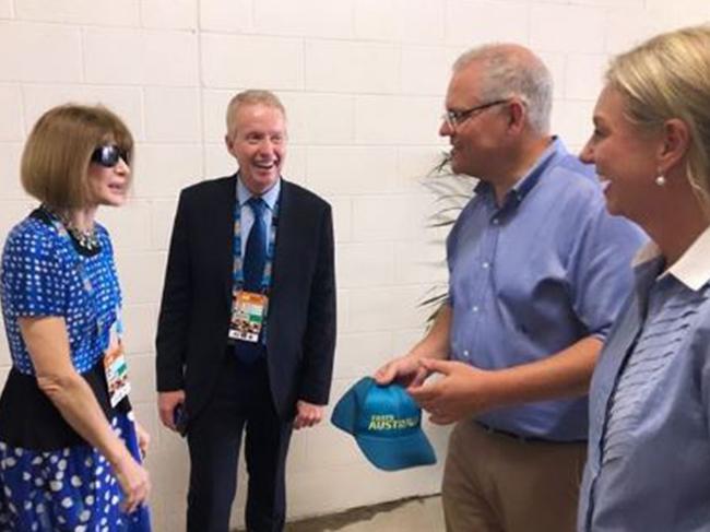 Anna Wintour meets PM Scott Morrison and Bridget Mackenzie at the Australian Open in Melbourne this week. Source: Instagram