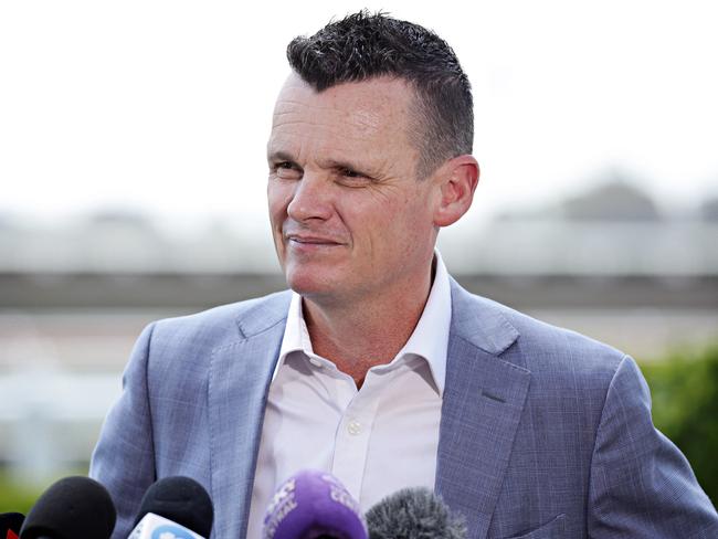 DAILY TELEGRAPH OCTOBER 11, 2023. Joe Pride speaking to the media at Warwick Farm Racecourse a head of this weekends Everest. Picture: Adam Yip