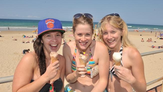 Enjoying pristine weather and calm conditions at Coolum Beach were Sally McGregor, Liz and Kathryn Henderson.