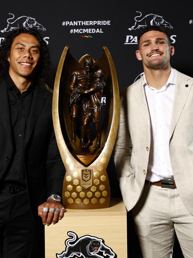 Jarome Luai and Nathan Cleary will go head to head this weekend. Picture: Jonathan Ng