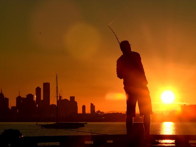 Fishing Williamstown on The Queens birthday public holiday, sunny day for Melbourne.  weather.  Picture: Nicole Garmston