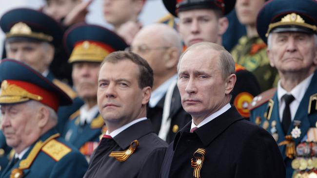 Russian prime minister Dmitry Medvedev, left, and President Vladimir Putin.