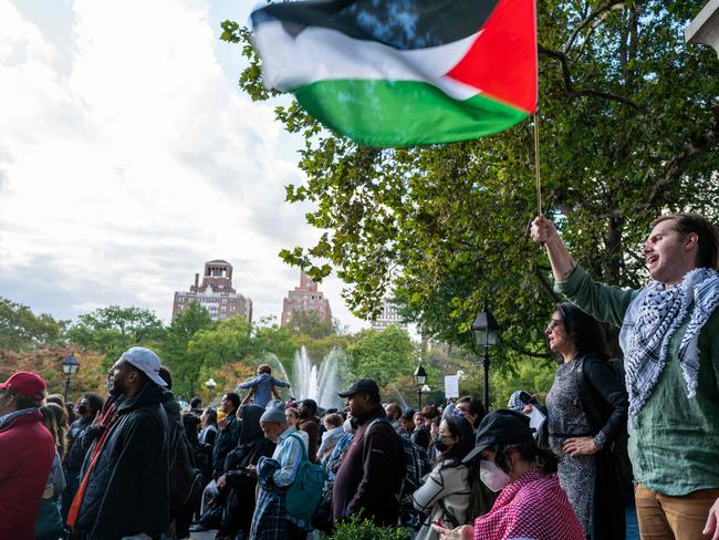 Supporters of both Palestine and Israel face off in duelling protests at Washington Square Park in New York City. Picture: AFP