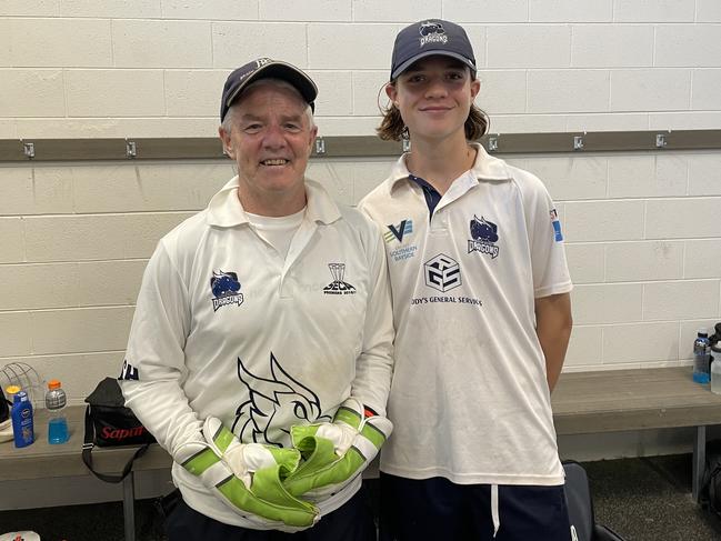 Stephen Hill, 60, and Jake Cotchin, 15, played together in Brighton District’s First XI on Saturday.