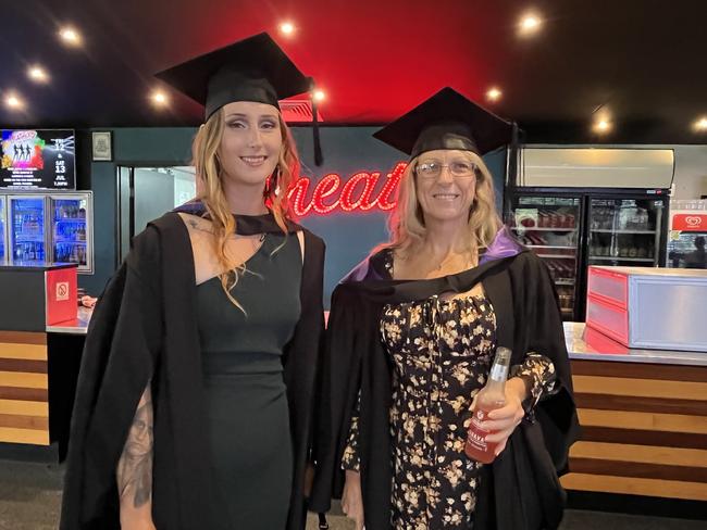 Graduates from the University of the Sunshine Coast's Fraser Coast campus celebrating at the Brolga Theatre.