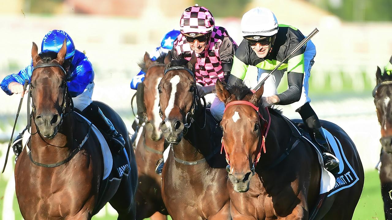 Supplied Editorial Think About It cruises to victory in the Group 1 Stradbroke Handicap
 under jockey Sam Clipperton, for trainer Joe Pride. Picture: Grant Peters -
 Trackside Photography