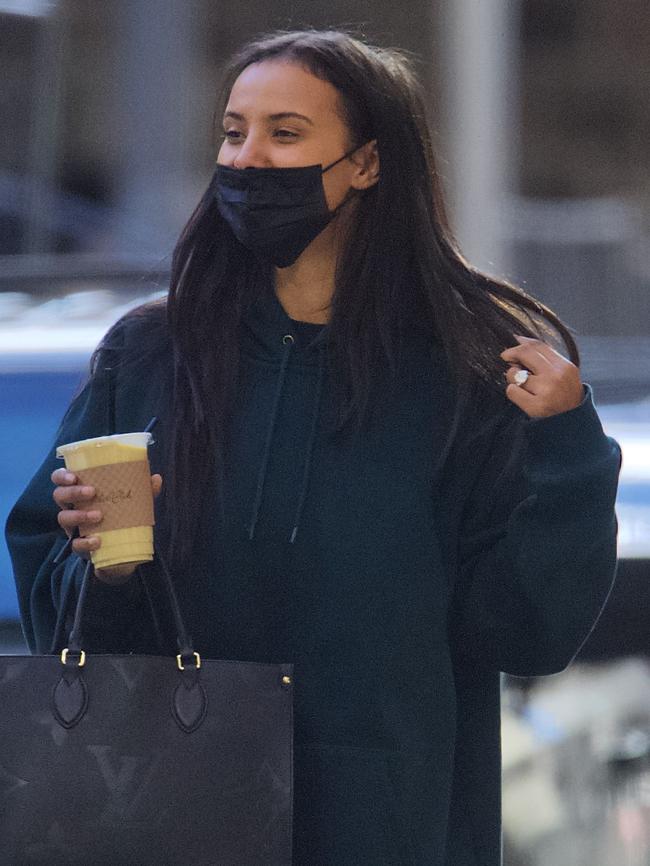 Maya Jama wearing a huge diamond ring on her left hand. Picture: Shutterstock/MEDIA MODE