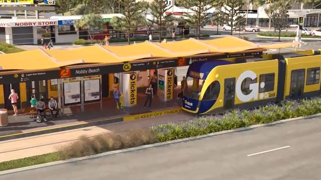 Artist impression of Gold Coast Light Rail Stage 3A route