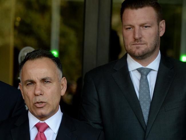 Opposition Leader John Pesutto with former shadow minister for tourism, sport and events Sam Groth. Picture: Andrew Henshaw