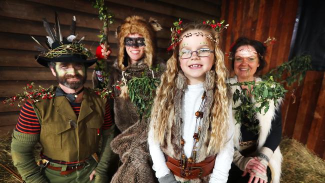 L-R Cameron Crawford, Baxter Crawford, Matilda Forrest, 8 and Linda Crawford. Huon Valley Mid Winter Festival. Picture: RICHARD JUPE