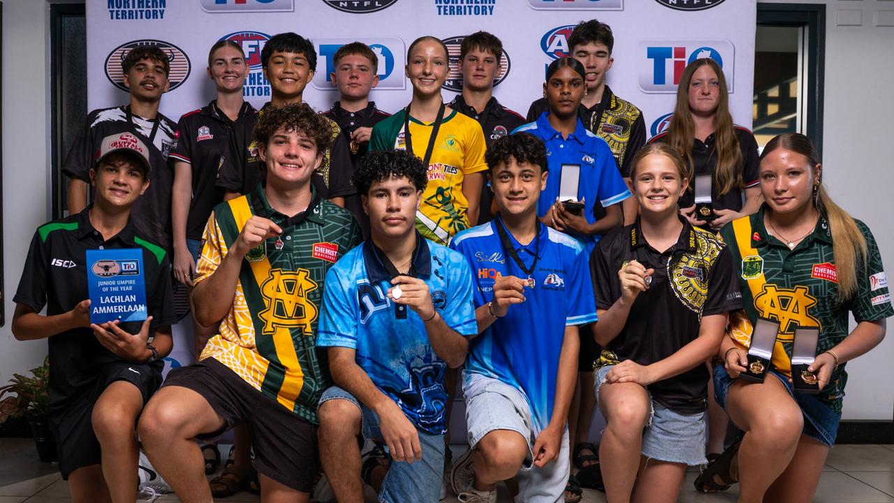 Junior Award Best and Fairest Awards winners and leading goal kickers from the 2024-25 NTFL season. Picture: Celina Whan / AFLNT Media